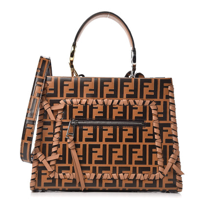 Fendi Vitello Century F is Fendi Whipstitch Threads FF Embossed Small Runaway Satchel Tobacco Orzo 1 of 8