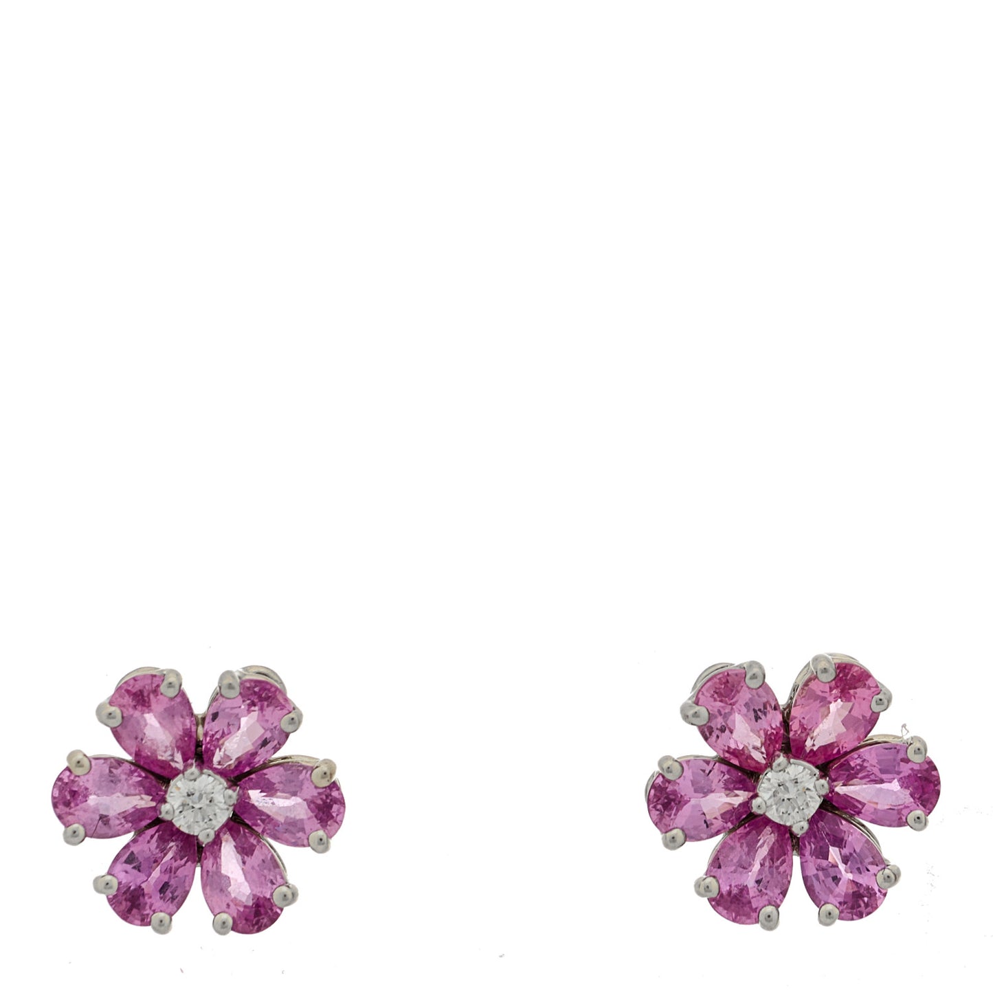 Platinum Pink Sapphire Diamond Forget Me Not Earrings