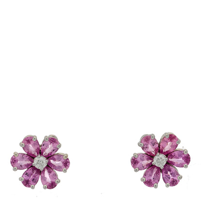 Harry Winston Platinum Pink Sapphire Diamond Forget Me Not Earrings 1 of 5