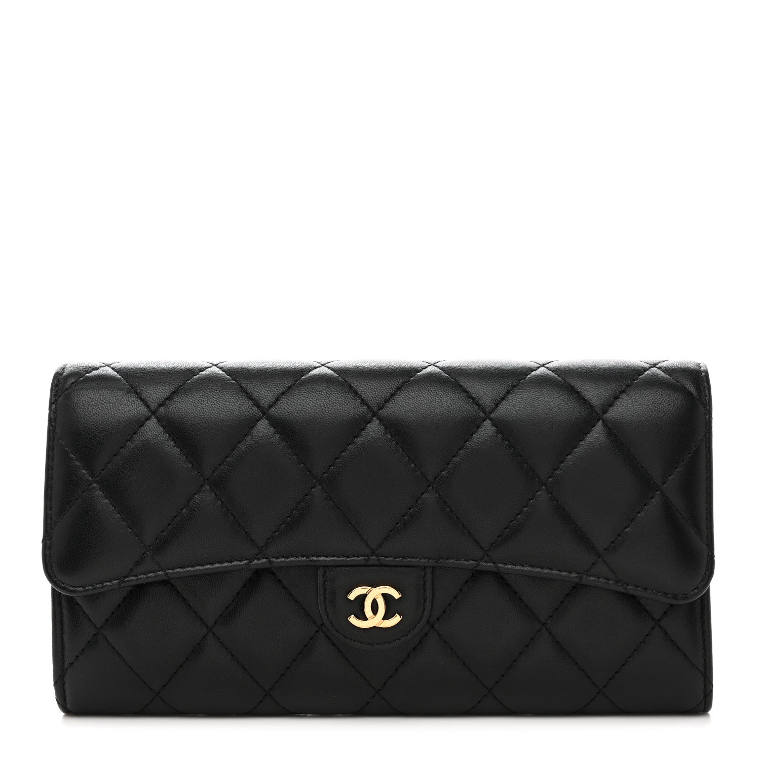 Chanel Lambskin Quilted Large Gusset Flap Wallet Black 1 of 10