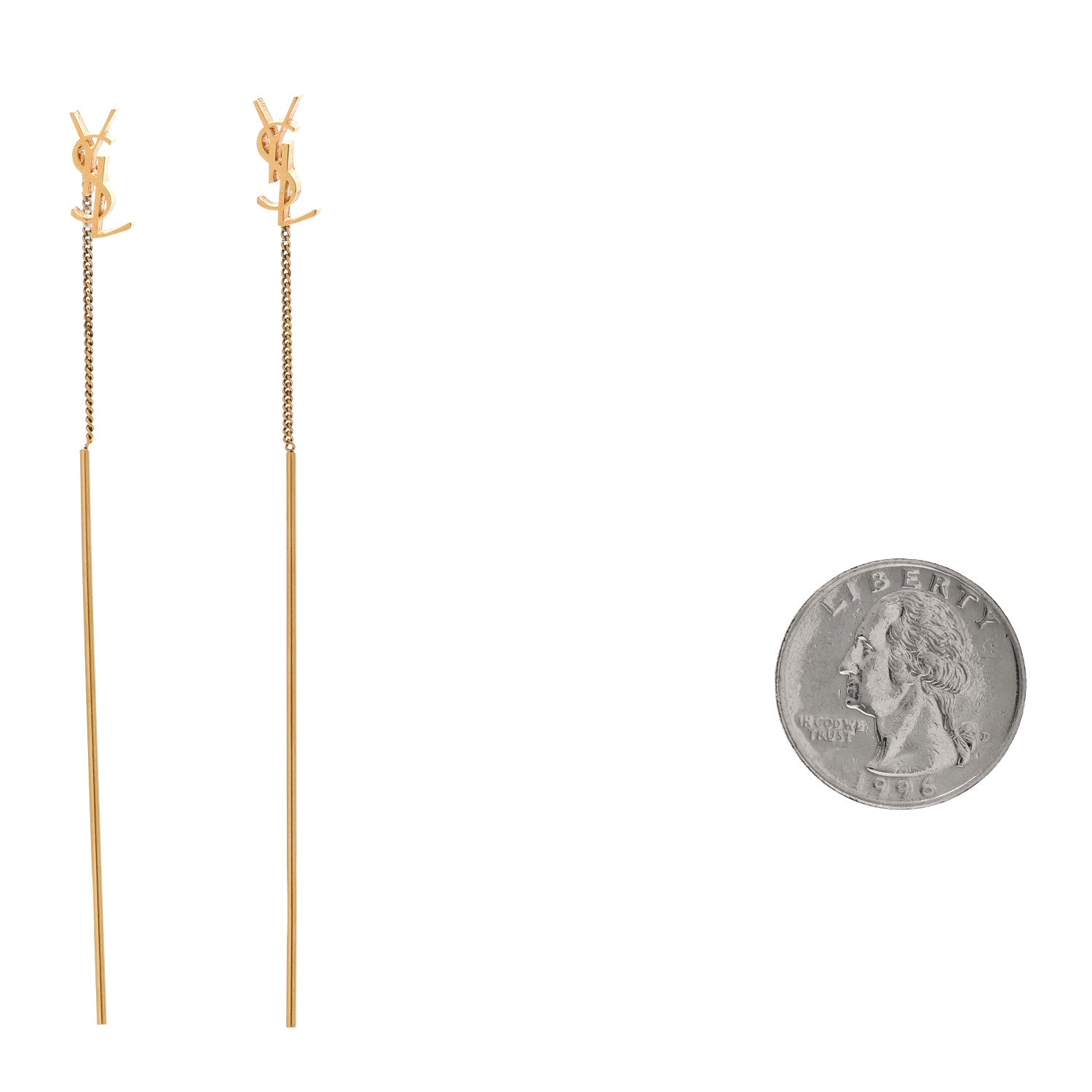 Saint Laurent Metal Monogram Pendant Threader Earrings Gold 2 of 5