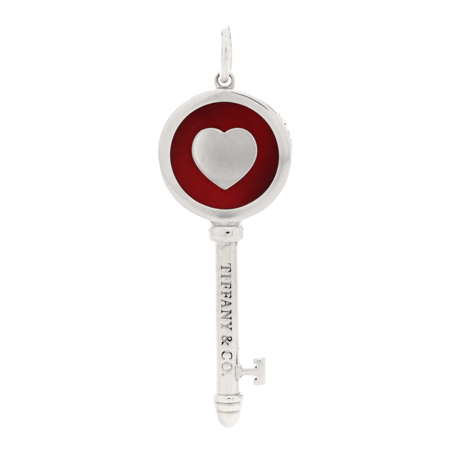 Tiffany Sterling Silver Enamel Heart Key Pendant Red 1 of 3