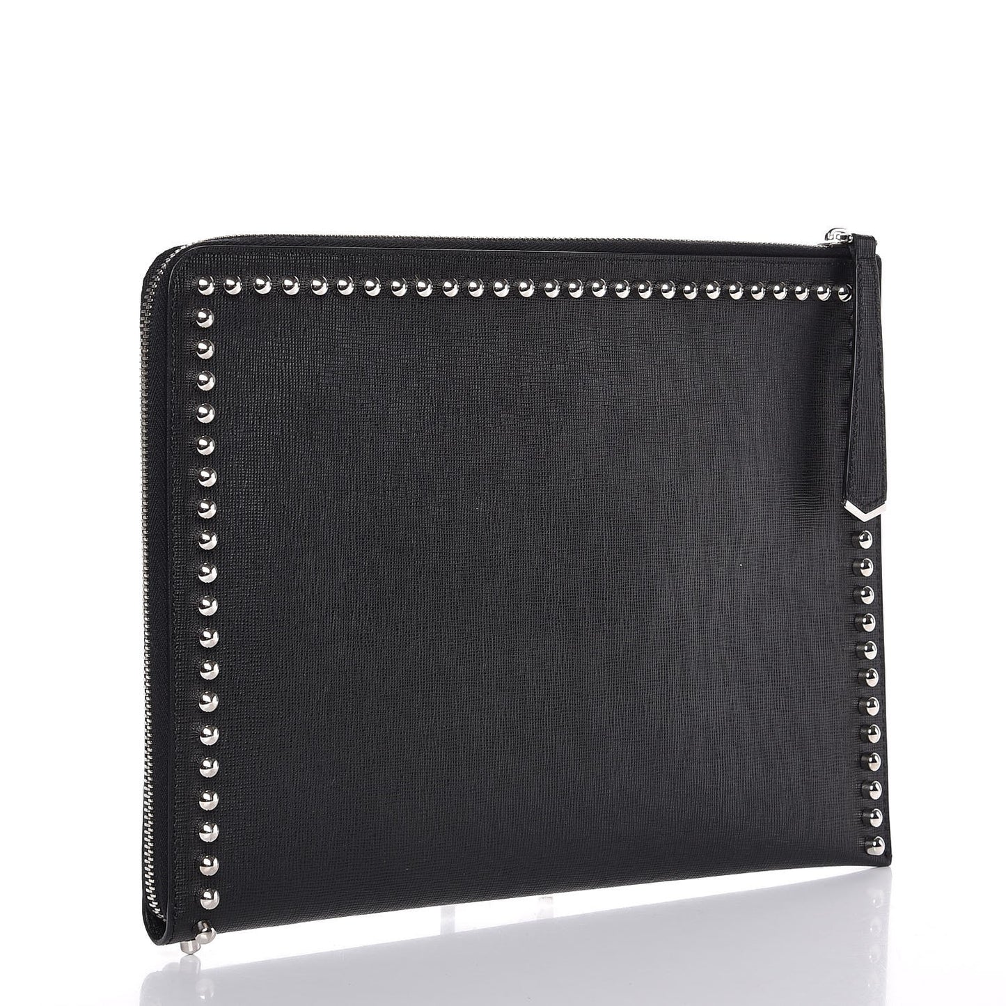 Vitello Elite Mink Fur Studded Karlito Zip Around Pouch Black