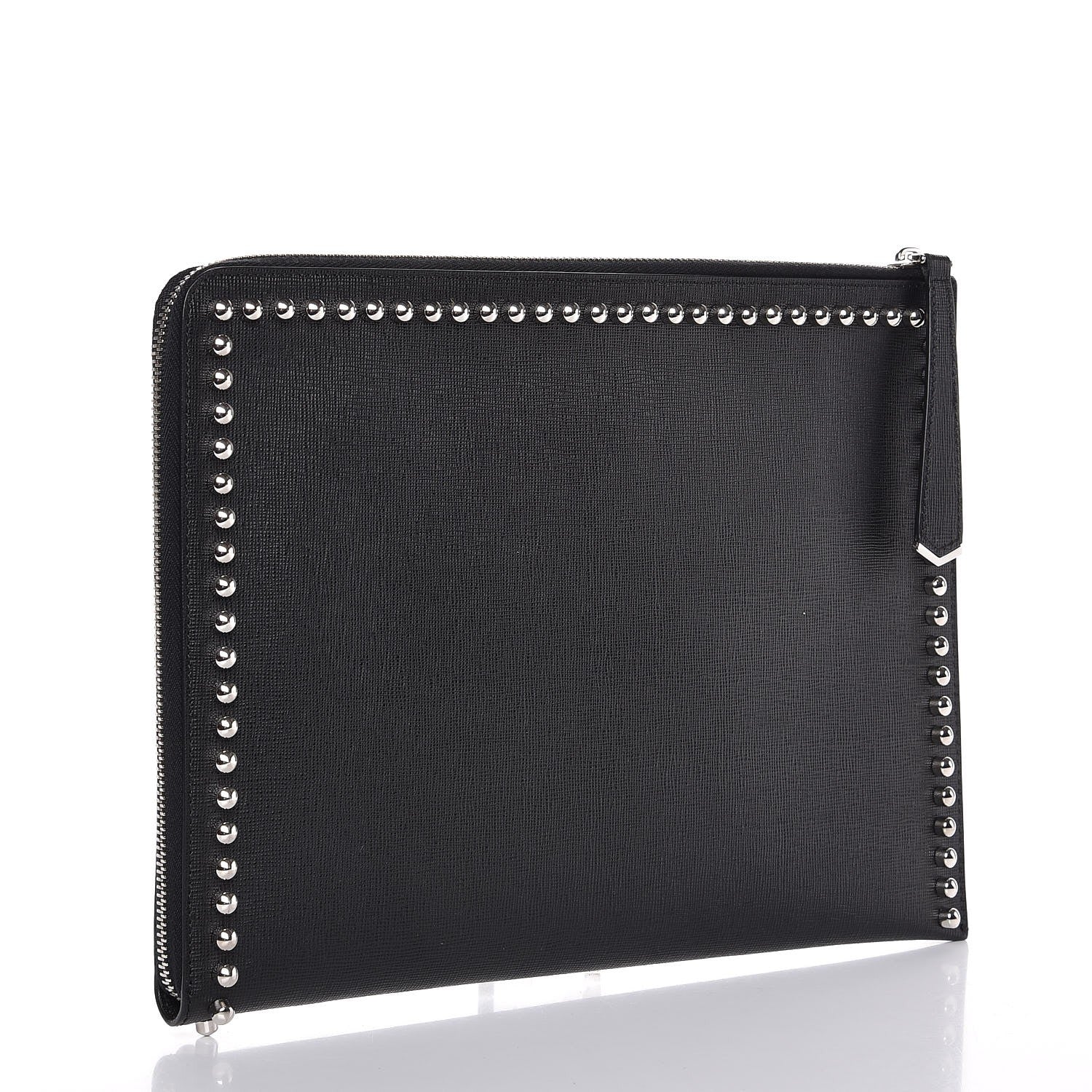 Fendi Vitello Elite Mink Fur Studded Karlito Zip Around Pouch Black 3 of 7