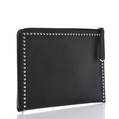 Fendi Vitello Elite Mink Fur Studded Karlito Zip Around Pouch Black 3 of 7