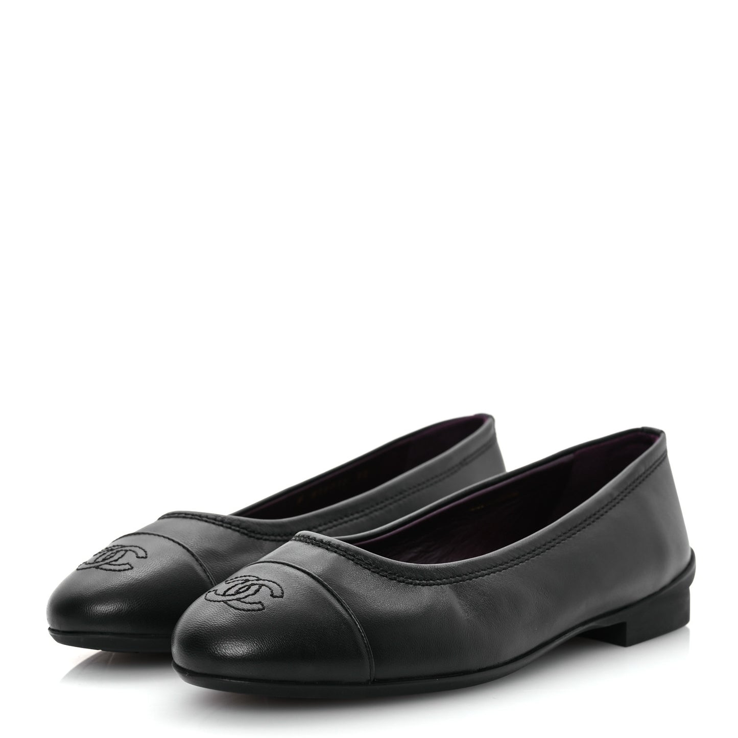 Lambskin Cap Toe CC Uniform Ballerina Flats 38 Black