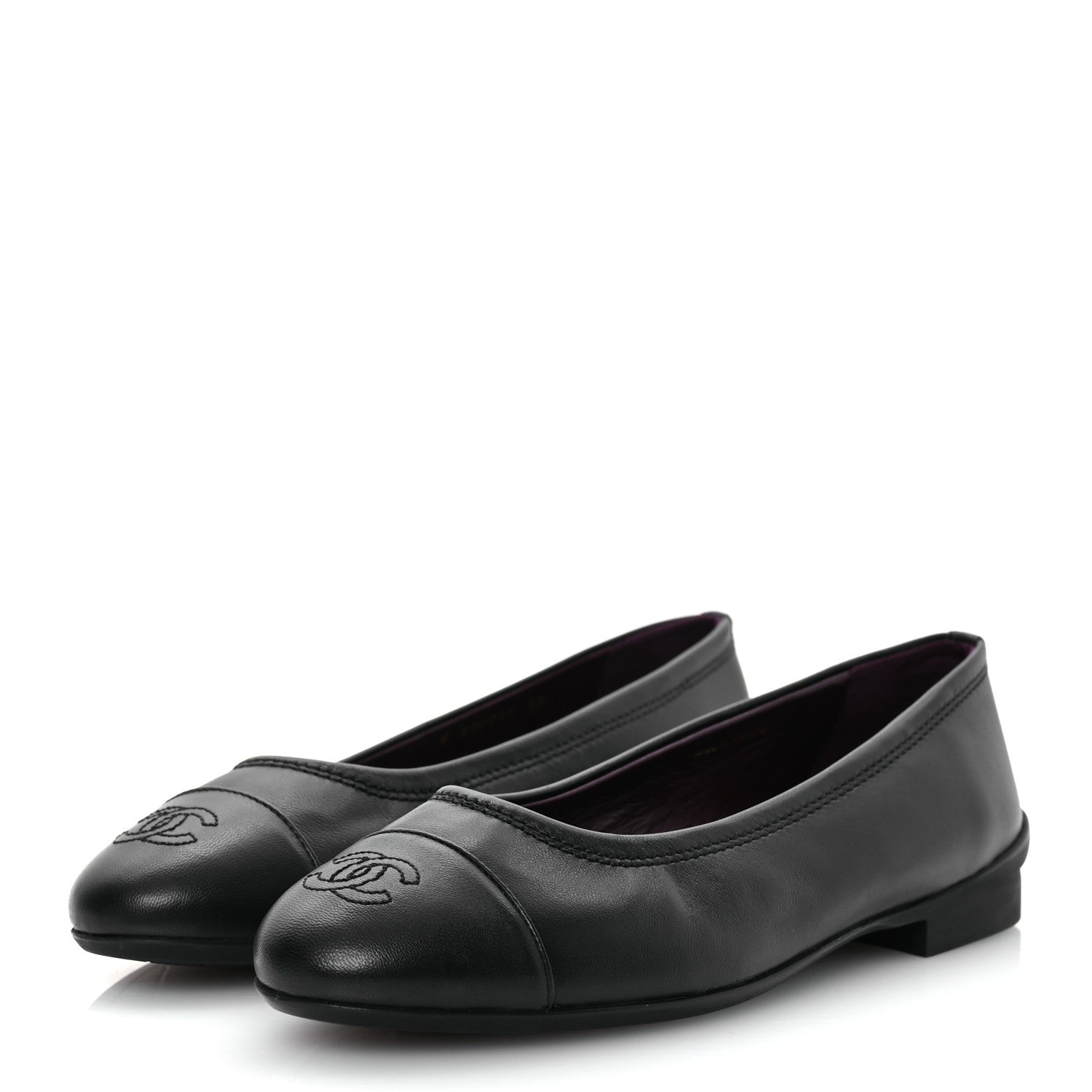 Chanel Lambskin Cap Toe CC Uniform Ballerina Flats 38 Black 4 of 12