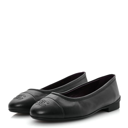 Chanel Lambskin Cap Toe CC Uniform Ballerina Flats 38 Black 4 of 12