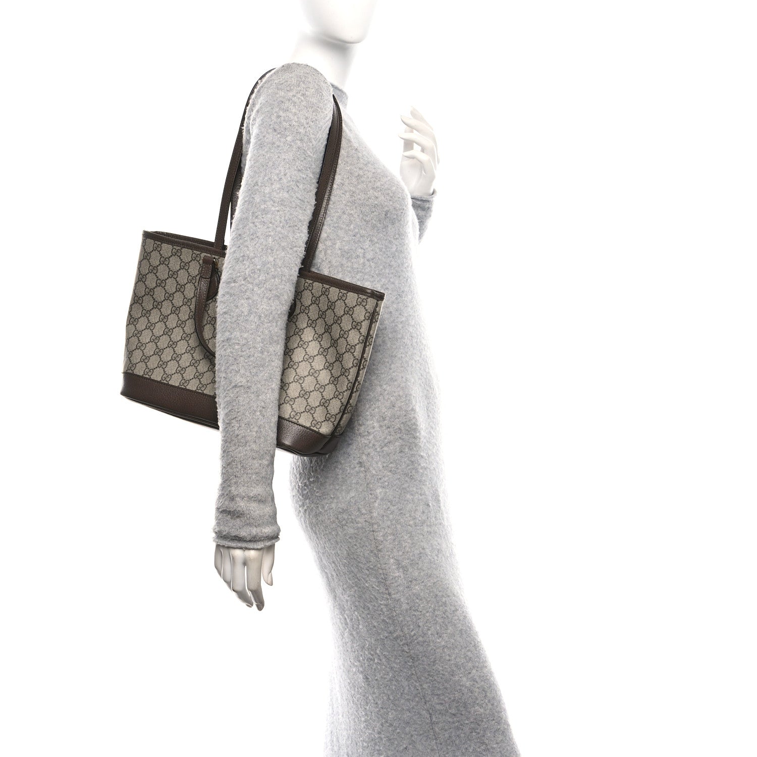 Gucci GG Supreme Monogram Textured Calfskin Small Ophidia Shoulder Tote Bag Beige Ebony New Acero 2 of 10