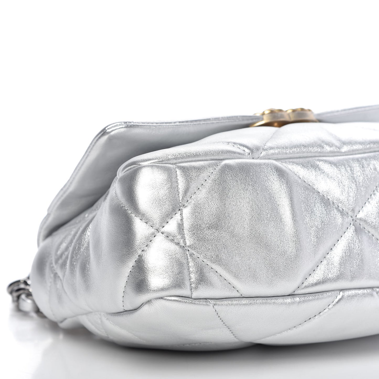 Metallic Lambskin Quilted Medium Chanel 19 Flap Silver