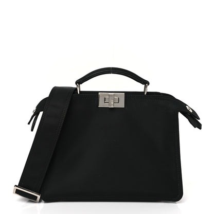 Fendi Nylon Vitello Cover Logo Embossed Mini Peekaboo I SEE U Satchel Black White 3 of 12