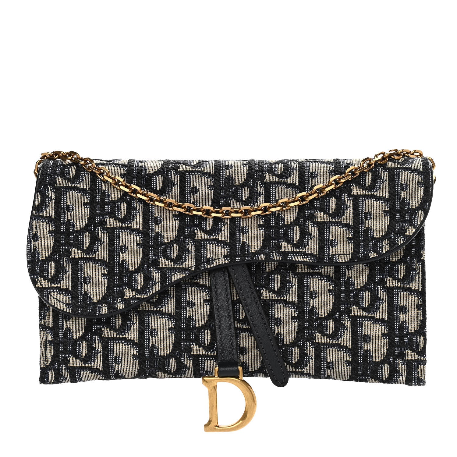 Christian Dior Oblique Saddle Chain Long Wallet Blue 1 of 12