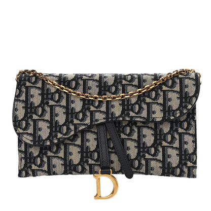 Christian Dior Oblique Saddle Chain Long Wallet Blue 1 of 12