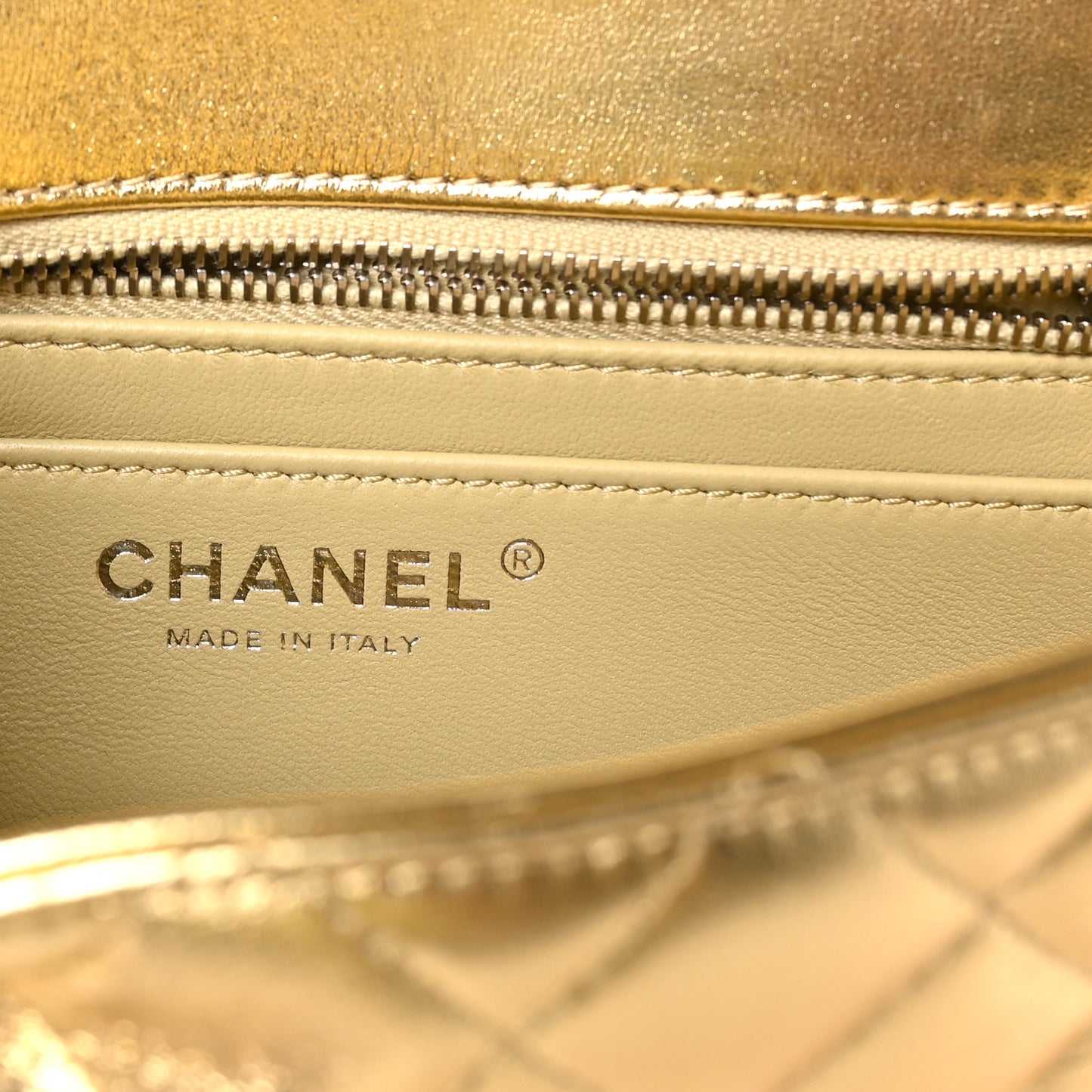 Metallic Lambskin Quilted Mini Rectangular Pearl Crush Flap  Gold