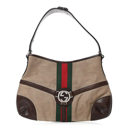 Gucci Canvas Web GG Reins Shoulder Bag Brown 1 of 4