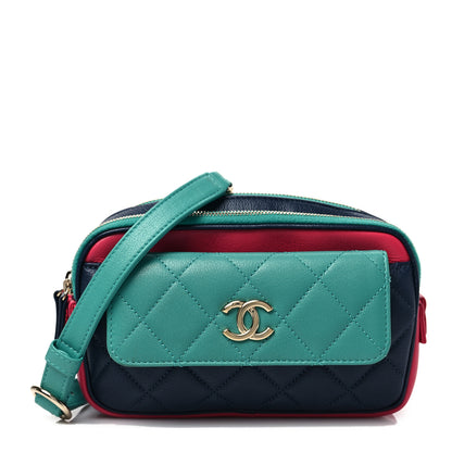 Chanel Goatskin Quilted Tri-Color In & Out Waist Bag Navy Turquoise Pink 1 of 8