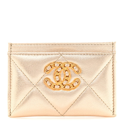 Chanel Metallic Goatskin Quilted Chanel 19 Card Holder Gold 1 of 9