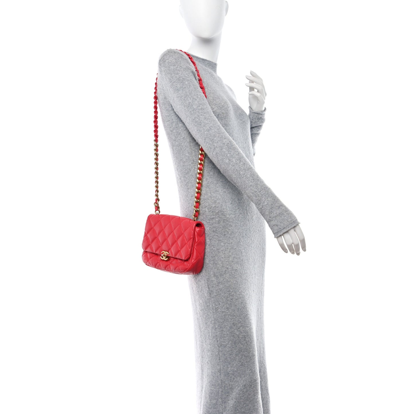 Lambskin Quilted Small Lacquered Chain Flap Red