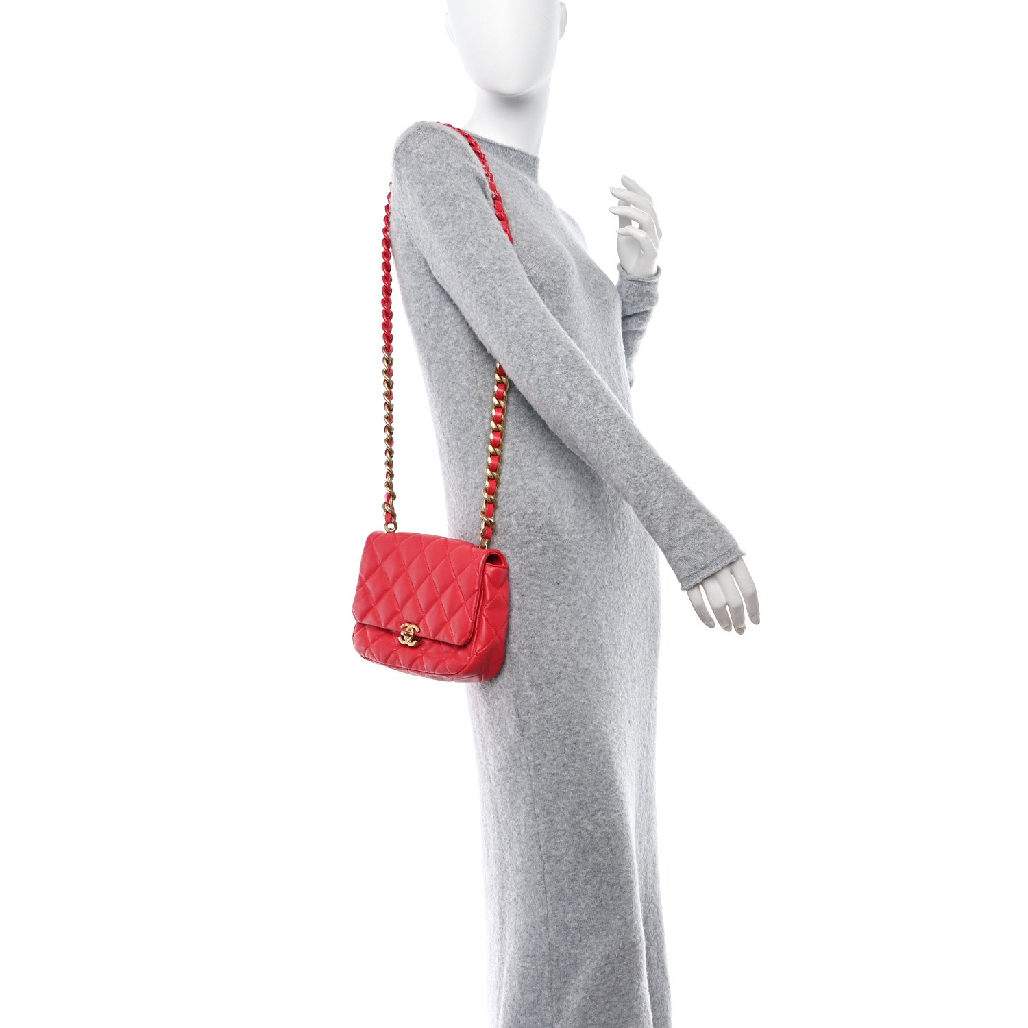 Chanel Lambskin Quilted Small Lacquered Chain Flap Red 3 of 10