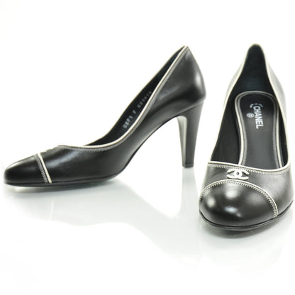 Chanel Leather CC Heels 38 Black 1 of 8