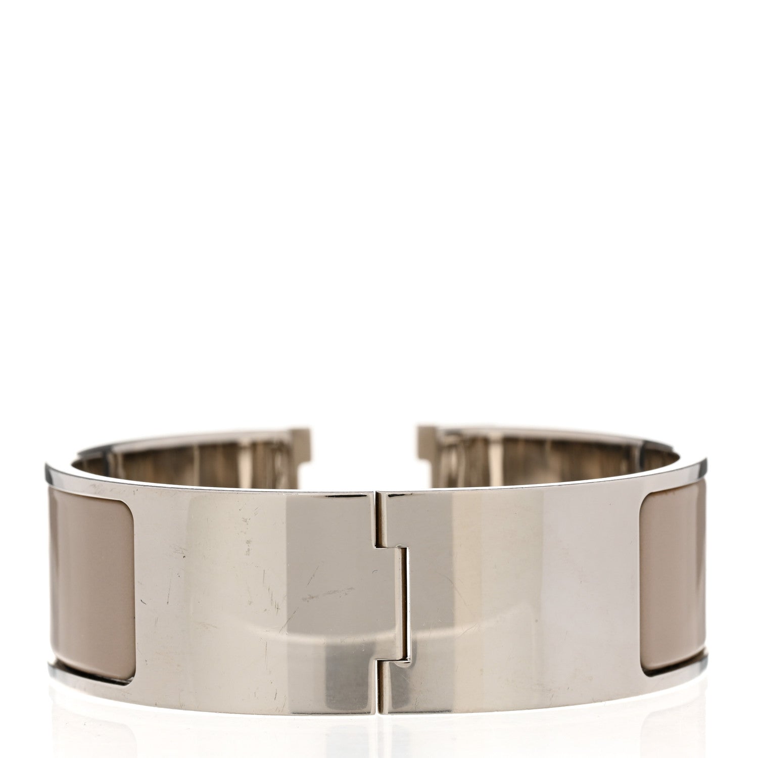 Hermes Enamel Wide Clic Clac H Bracelet GM Blanc Marron Glace 3 of 5