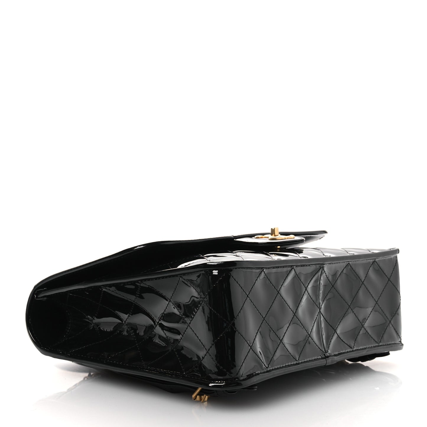 Patent Quilted Large School Memory Top Handle Flap Black