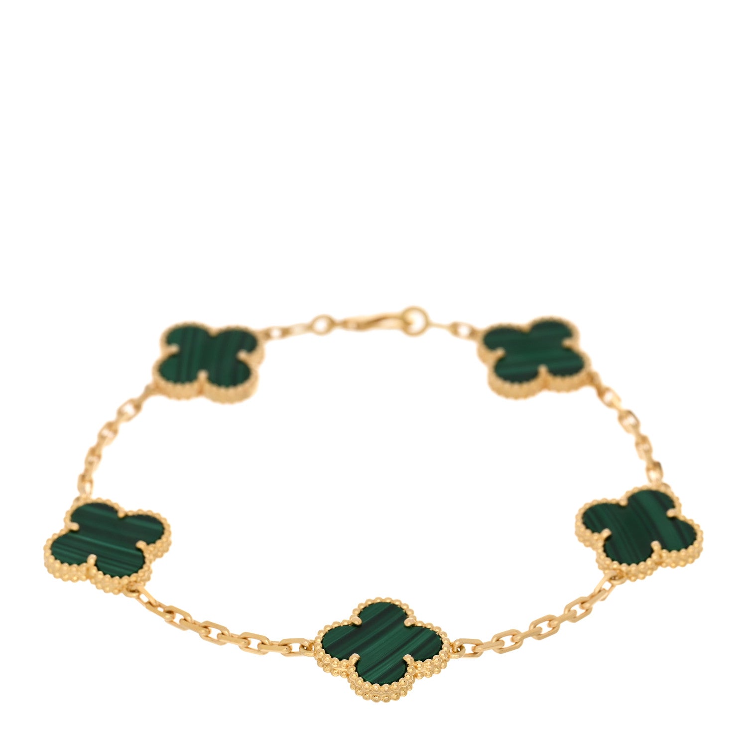 Van Cleef & Arpels 18K Yellow Gold Malachite 5 Motifs Vintage Alhambra Bracelet 1 of 3