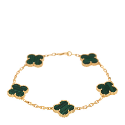 Van Cleef & Arpels 18K Yellow Gold Malachite 5 Motifs Vintage Alhambra Bracelet 1 of 3