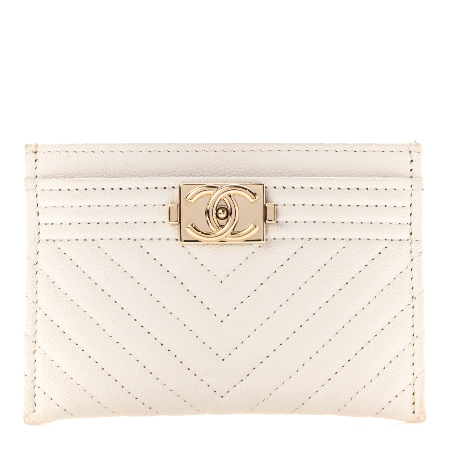 Caviar Chevron Quilted Boy Card Holder White