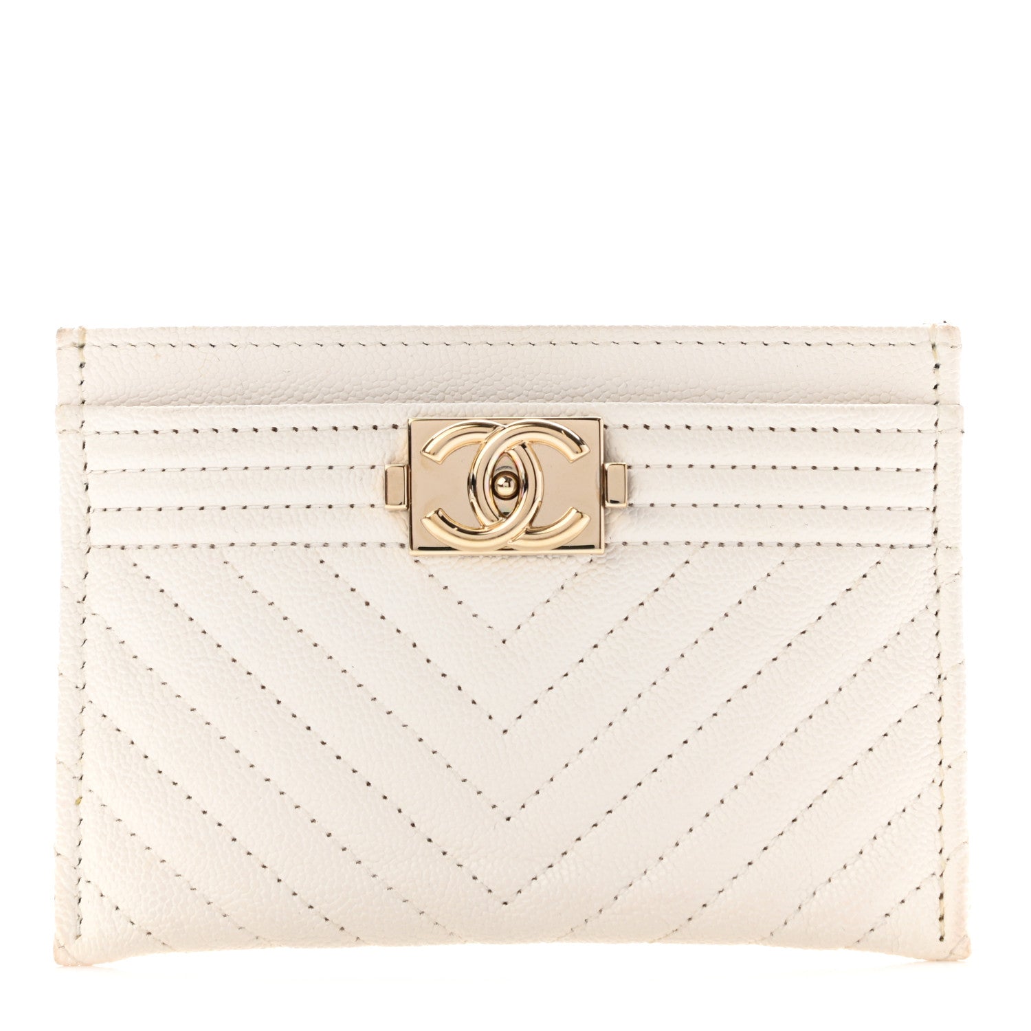 Chanel Caviar Chevron Quilted Boy Card Holder White 1 of 8