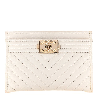 Chanel Caviar Chevron Quilted Boy Card Holder White 1 of 8