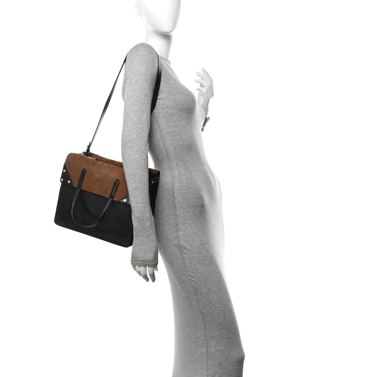 Agnello Old Shine Vitello Go Rain Large Flip Tote Black Marrone