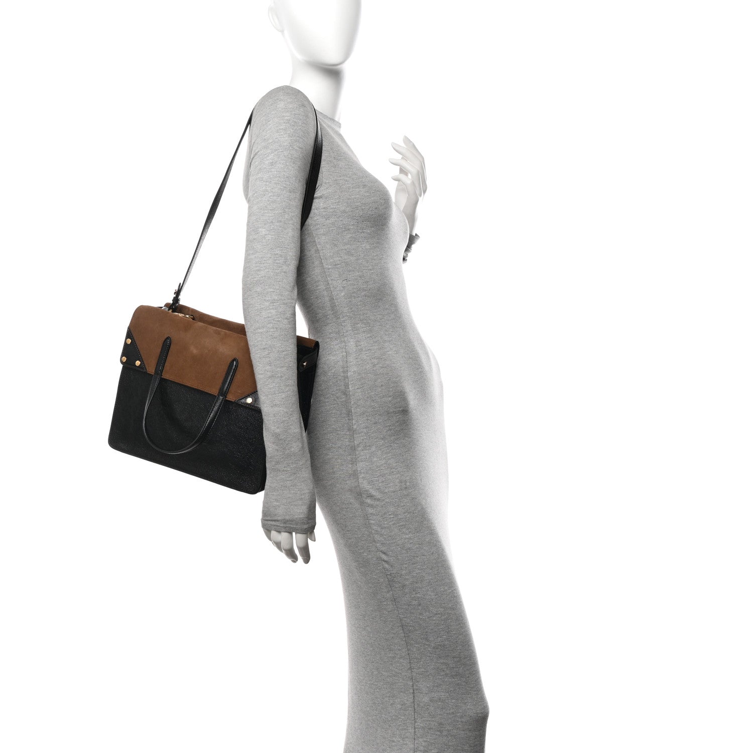 Fendi Agnello Old Shine Vitello Go Rain Large Flip Tote Black Marrone 2 of 9