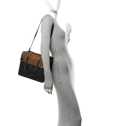 Fendi Agnello Old Shine Vitello Go Rain Large Flip Tote Black Marrone 2 of 9