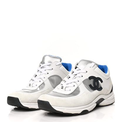 Chanel Calfskin Fabric Sneakers 39 White Silver Fluo Blue 3 of 9