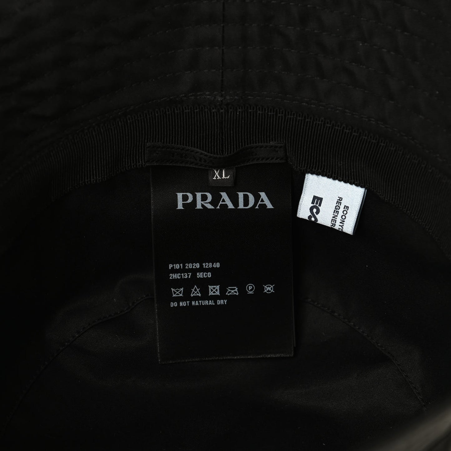 Re-Nylon Saffiano Metal Triangle Logo Mens Bucket Hat XL Black