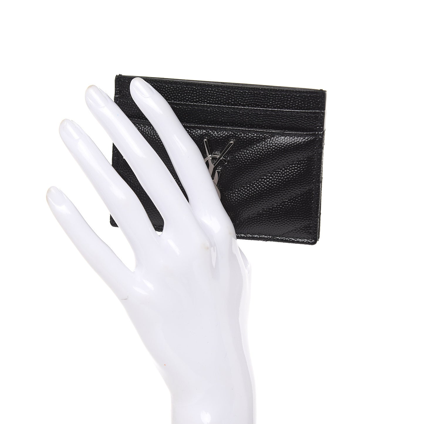 Grain De Poudre Matelasse Chevron Monogram Credit Card Case Black