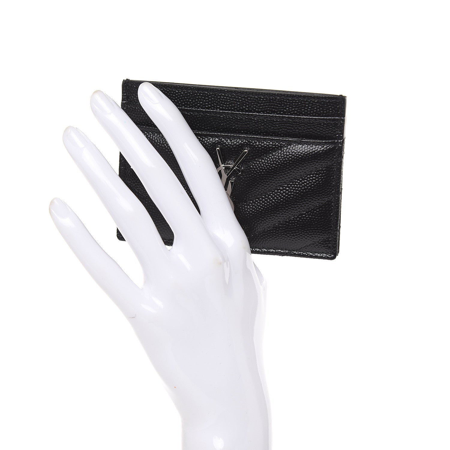 Saint Laurent Grain De Poudre Matelasse Chevron Monogram Credit Card Case Black 2 of 7