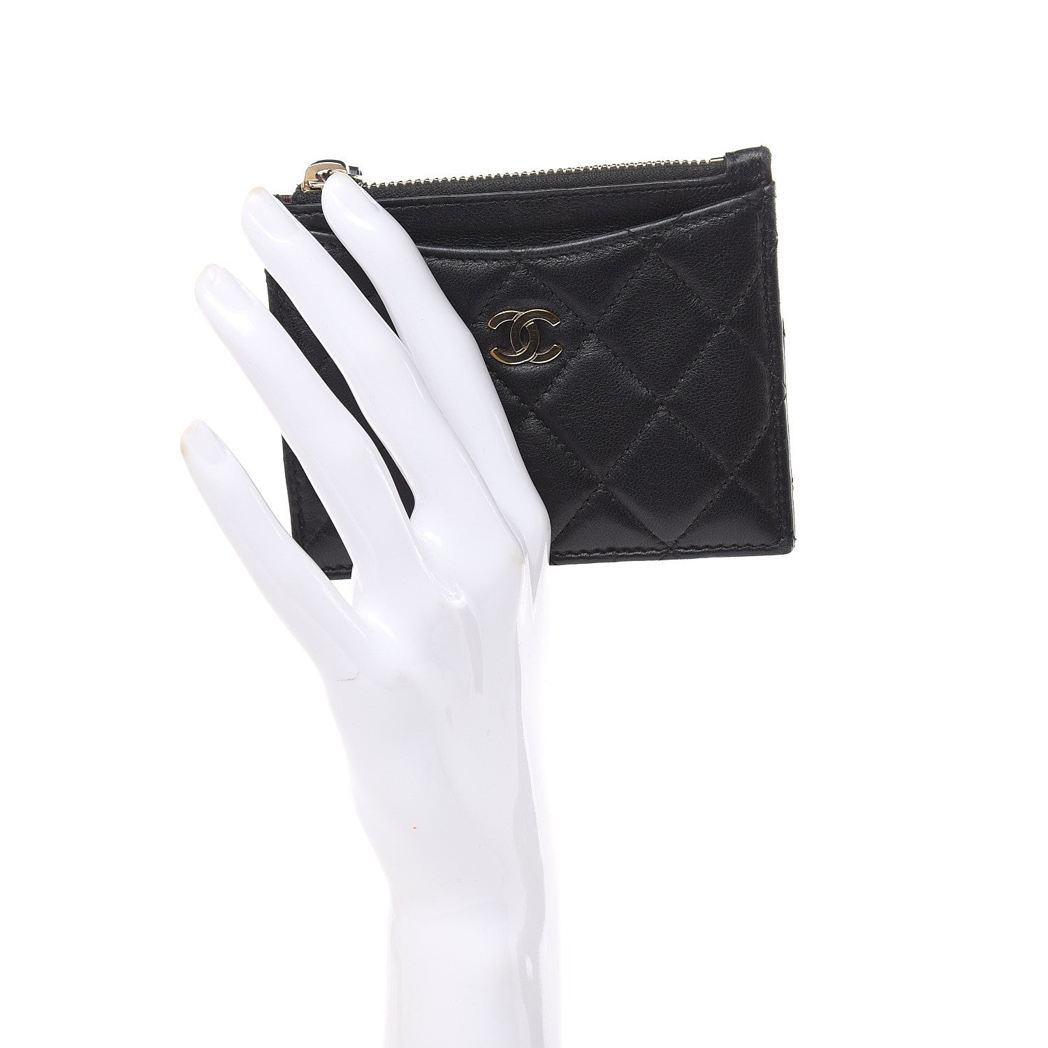 Chanel Lambskin Quilted Zip Card Holder Black 2 of 14