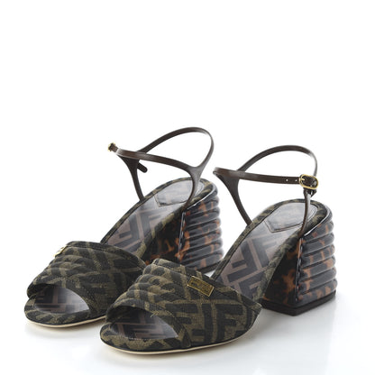 Fendi Jacquard Calfskin FF Tortoise Promenade Slingback Sandals 38.5 Tobacco 3 of 9