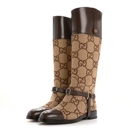 Gucci Monogram Jumbo GG Cordovan Lux Zelda Harness Riding Boots 39 Camel Ebony New Acero 3 of 8