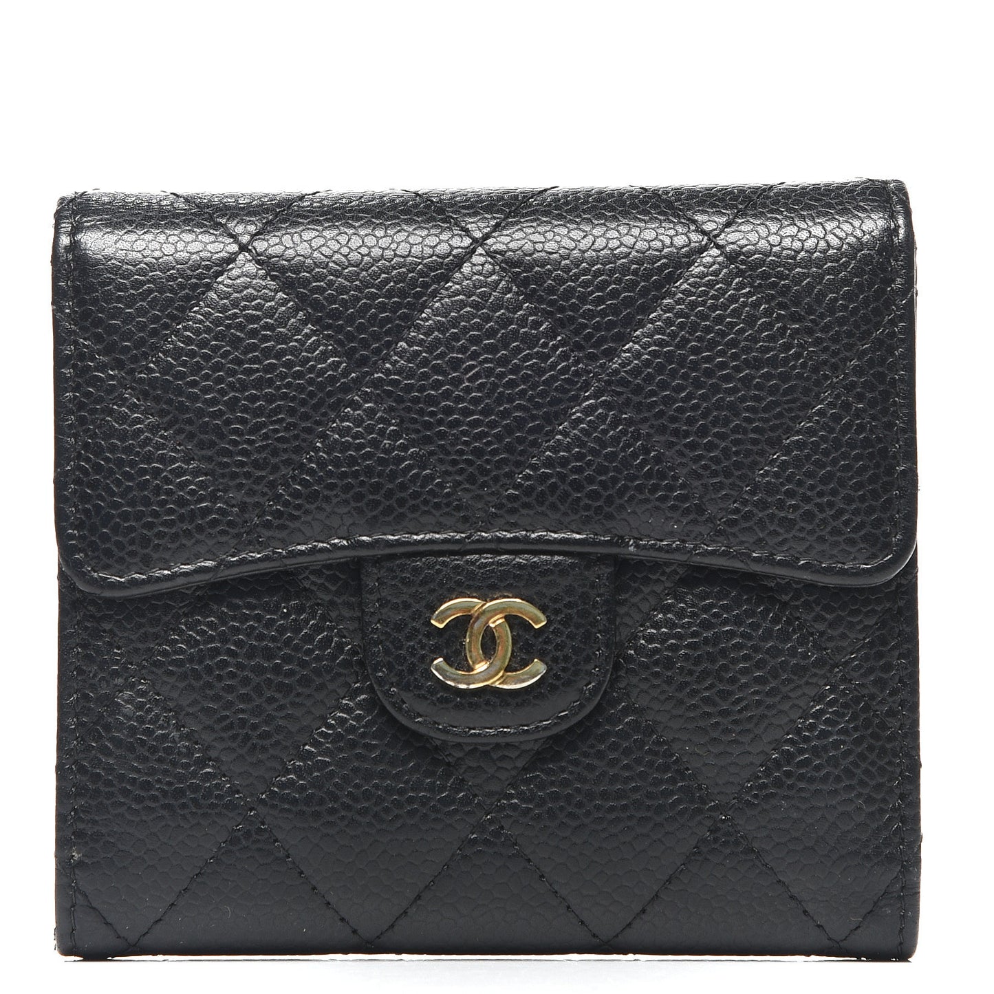 Caviar Quilted Compact Flap Wallet Black