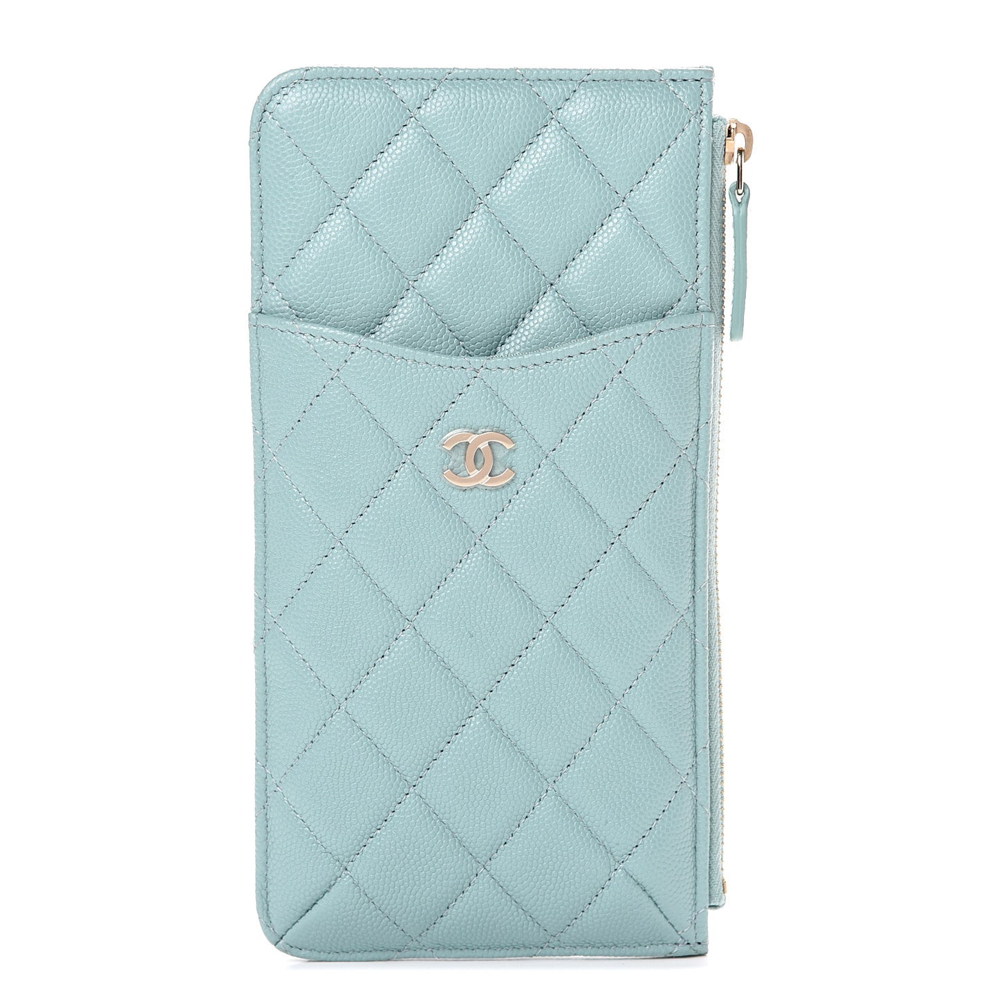 Caviar Quilted Classic Flat Wallet Pouch Light Blue