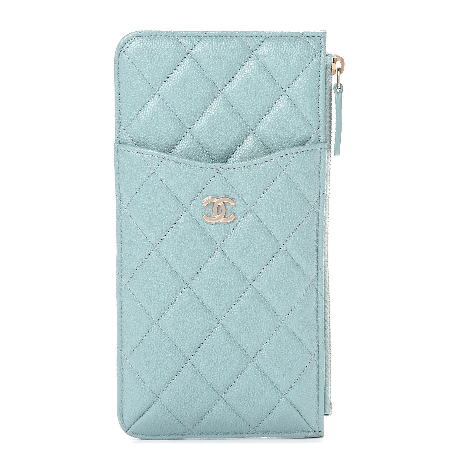 Chanel Caviar Quilted Classic Flat Wallet Pouch Light Blue 1 of 7