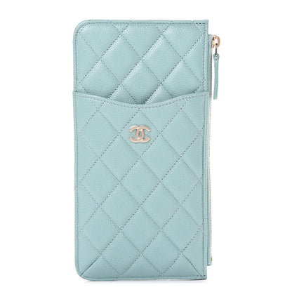Chanel Caviar Quilted Classic Flat Wallet Pouch Light Blue 1 of 7