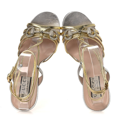 Gucci Malaga Kid Crystal Strappy Horsebit Sandals 37 Platino Silver 2 of 12