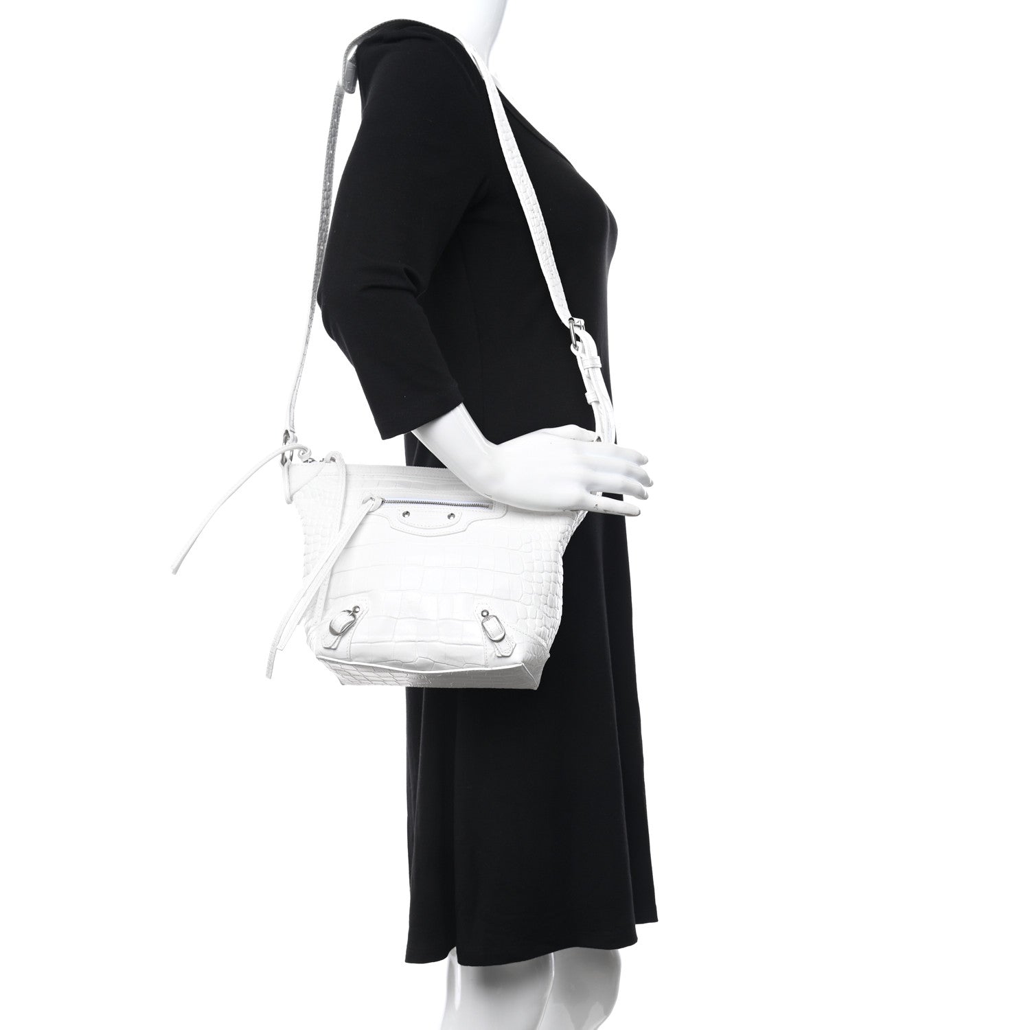 Balenciaga Extra Supple Calfskin Crocodile Embossed Neo Classic Hardware Hobo XS White 3 of 9