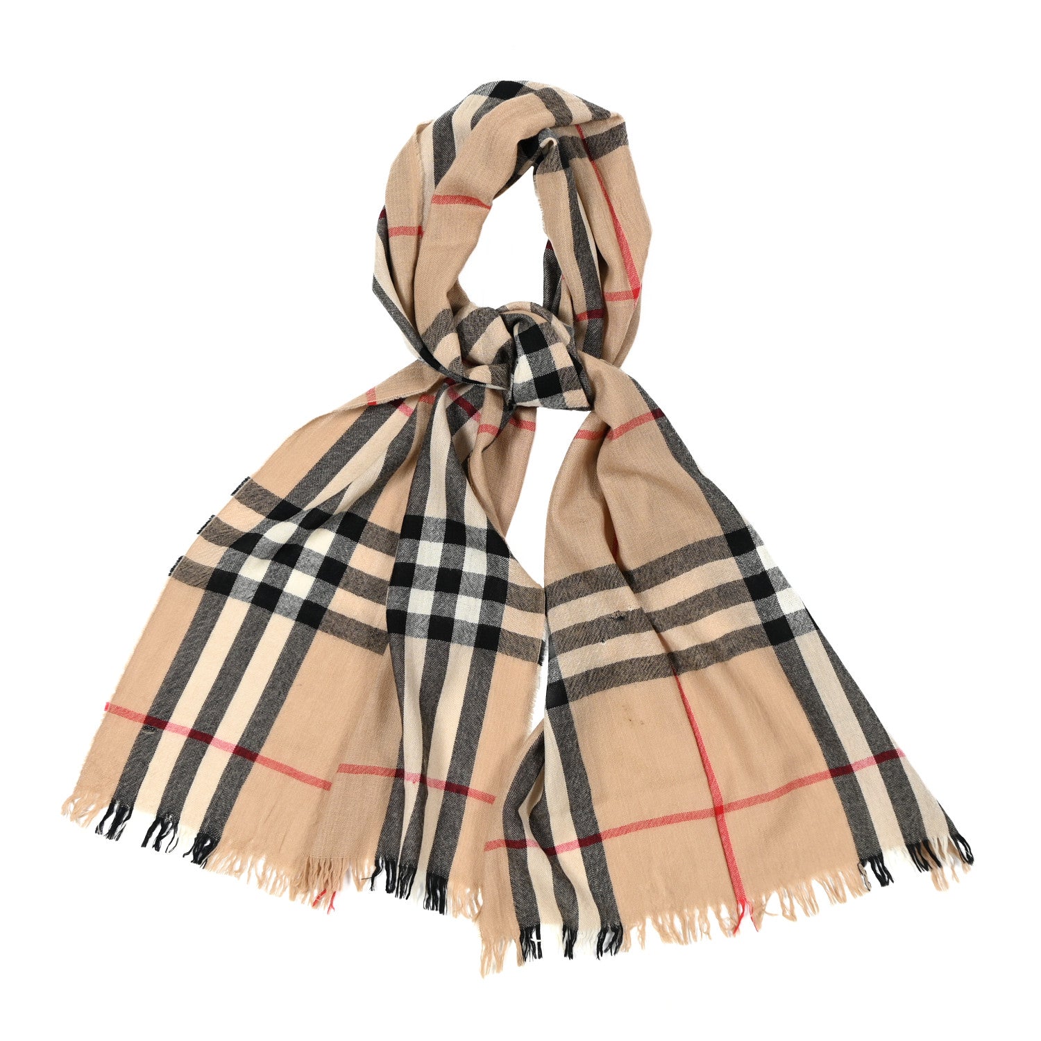 Burberry Wool Silk Check Lightweight Scarf Archive Beige 1 of 12