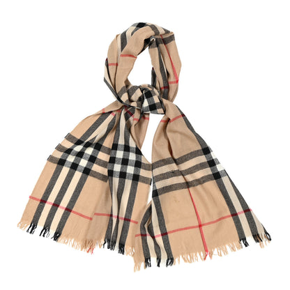 Burberry Wool Silk Check Lightweight Scarf Archive Beige 1 of 12