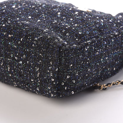 Chanel Tweed Sequin Pearl Drawstring Chain Bag Black Navy 9 of 10